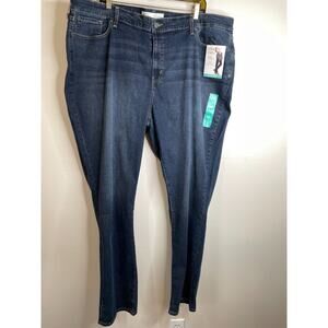 Signature Levis Womens Mid Rise Straight Jeans Plus Size 28 Long Dark Wash Boot